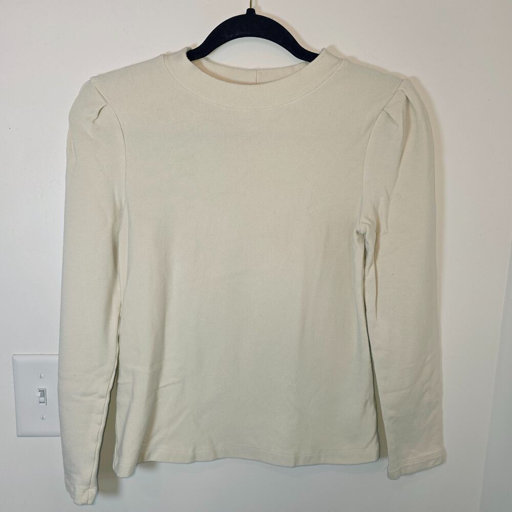 Amour Vert Organic Cotton Modal Puff Sleeve Tee Cream Size XS Capsule Neutral
